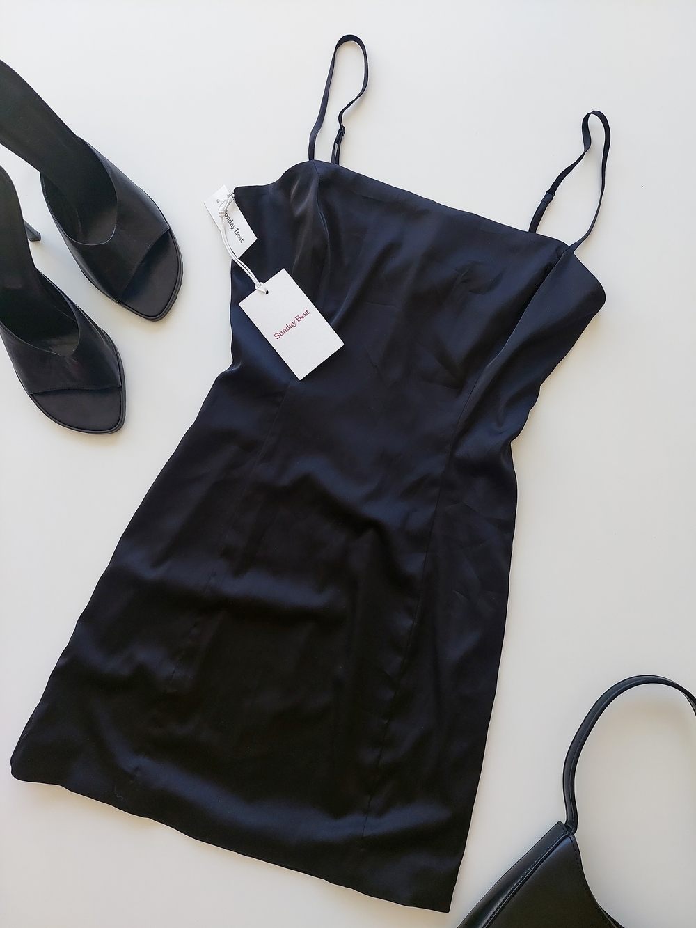 Sunday Best Size 4 (S) Black Satin Silk Mini Slip Dress Aritzia NWT Short Fancy
